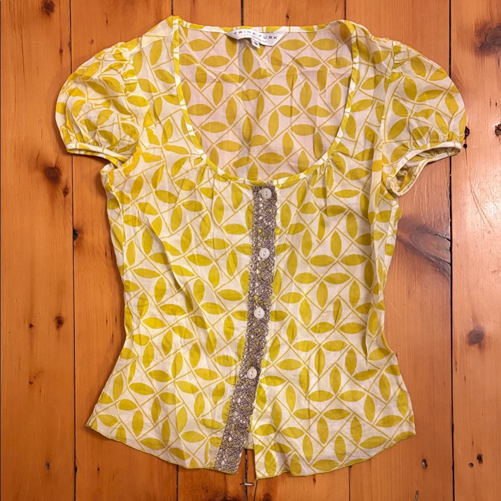 Trina Turk Yellow Geometric Blouse